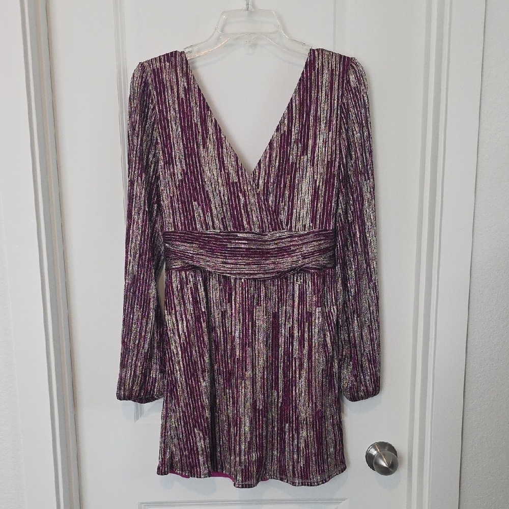 Lilly Pulitzer Purple and Gold Shimmery Long Sleeve Dress - Picture 3 of 6